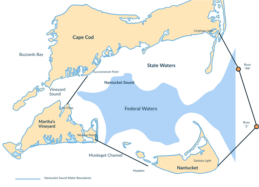 Map of Nantucket Sound showing Federal and State waters