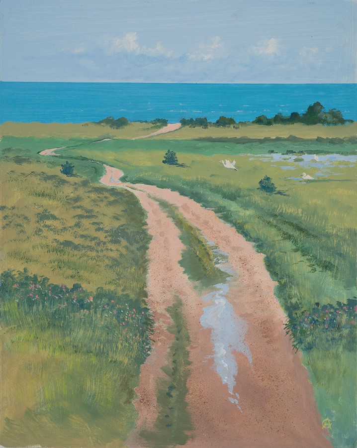 Painting of a pathway to the beach by Chris Atkins